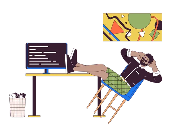 Software developer resting at workplace  Illustration