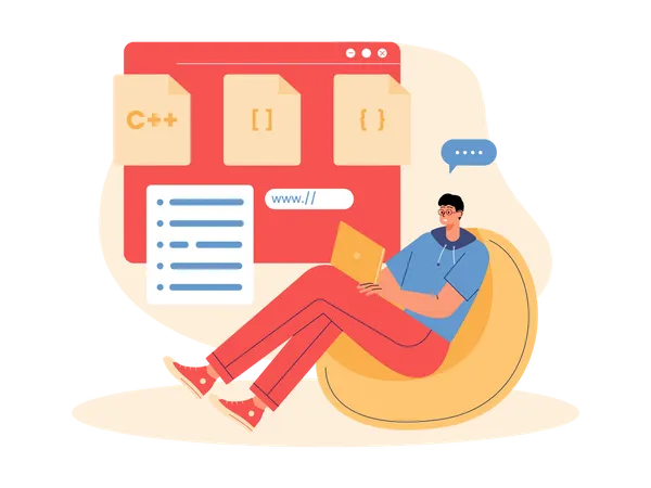 Software developer working at home  Illustration