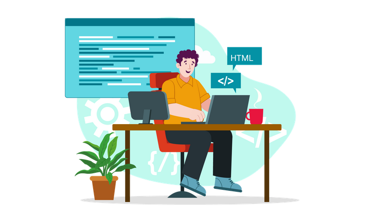 Software developer working in office  Illustration