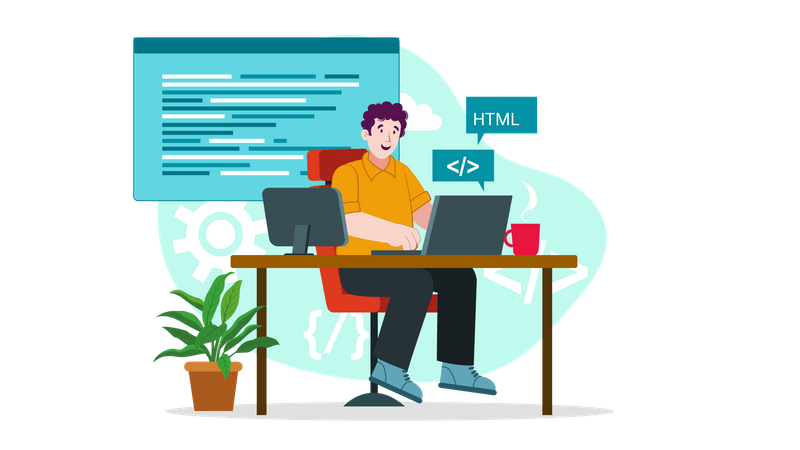 Software developer working in office  Illustration