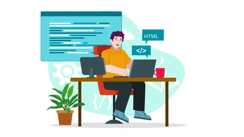 Software developer working in office  Illustration