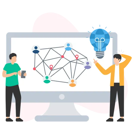 Software developers discussing social network and new ideas  Illustration