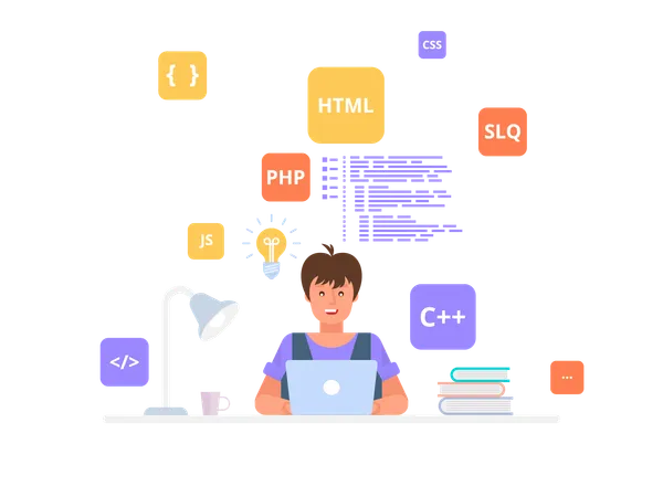 Programming Skills Working Programmer Software Development Flat Vector Illustration Concept Can Use For Web Banner Infographics Hero Images Illustration