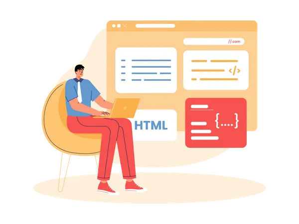 Software engineer developing website at home  Illustration