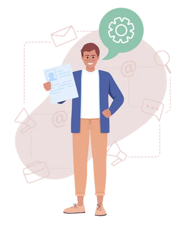 Software Engineer Looking For Job Vacancy 2 D Vector Isolated Illustration Male Developer Holding CV Flat Character On Cartoon Background Colorful Editable Scene For Mobile Website Presentation Illustration