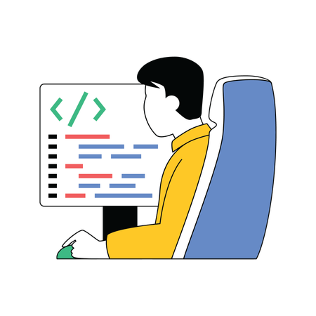 Software programmer working on webpage programming  Illustration