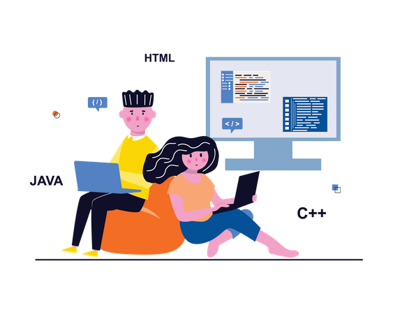 Software programmer working together Illustration