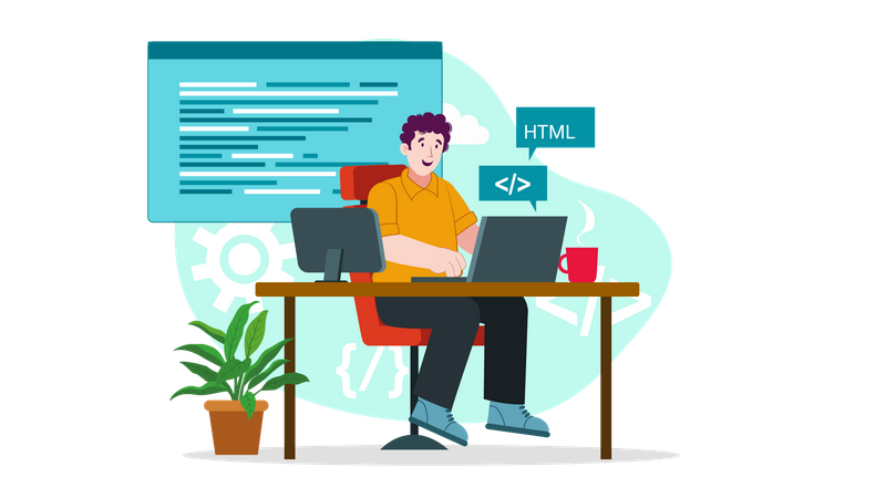 Softwareentwickler, der im Büro arbeitet  Illustration