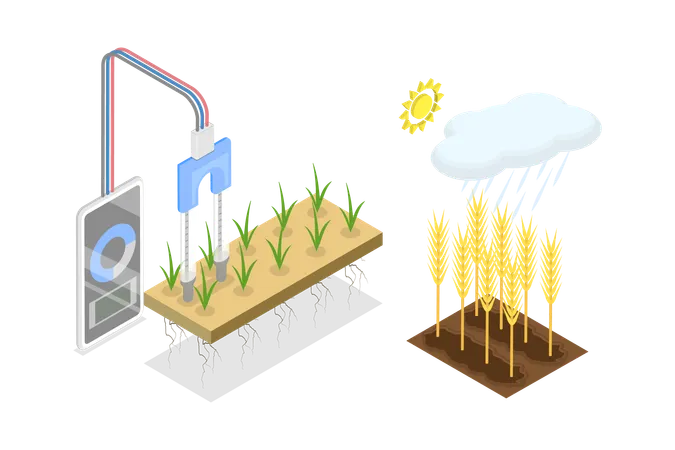 3 D Isometric Flat Vector Illustration Of Soil Moisture Sensor Smart Farming Illustration