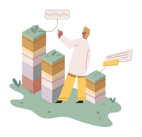 Soil Scientist measuring ground levels status  Illustration