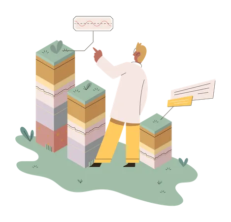 Soil Scientist measuring ground levels status  Illustration