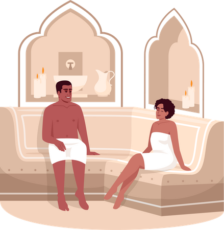 Traitement spa pour homme et femme en serviettes  Illustration