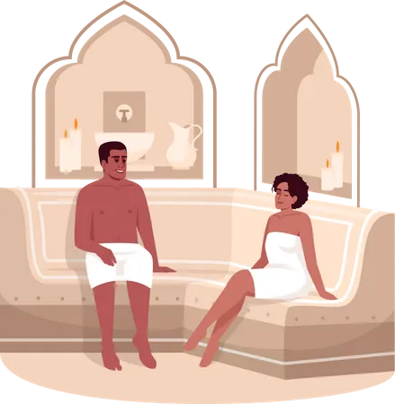 Traitement spa pour homme et femme en serviettes  Illustration