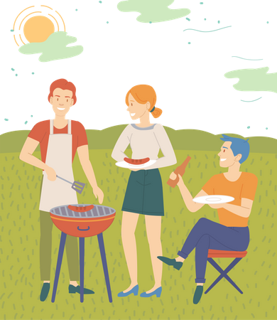 Soirée barbecue entre amis  Illustration