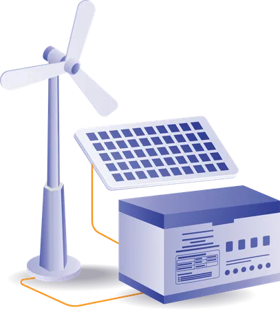 Solar and wind energy is stored in generator  Illustration