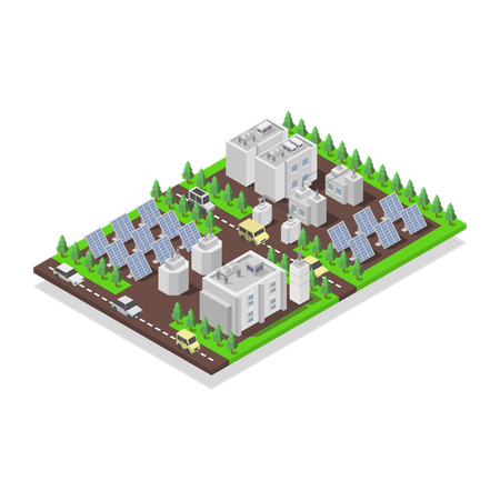 Solar Cell Power Plant  Illustration