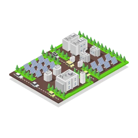 Solar Cell Power Plant  Illustration