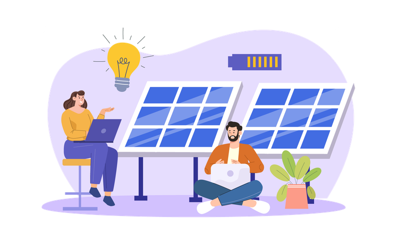 Solar electricity startup team working together  Illustration