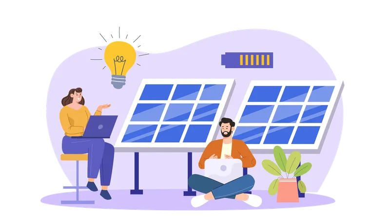 Solar electricity startup team working together  Illustration