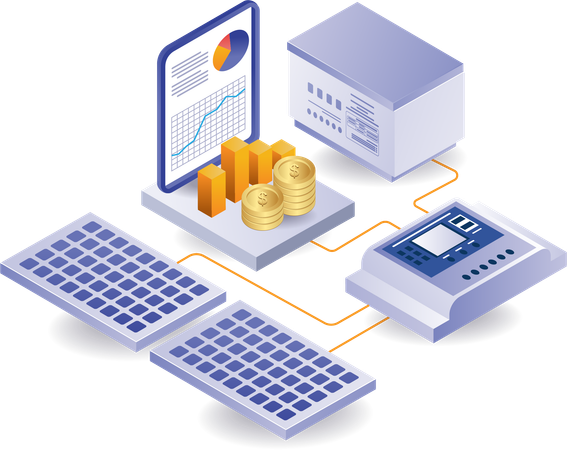 Solar energy decreases financial expense  イラスト