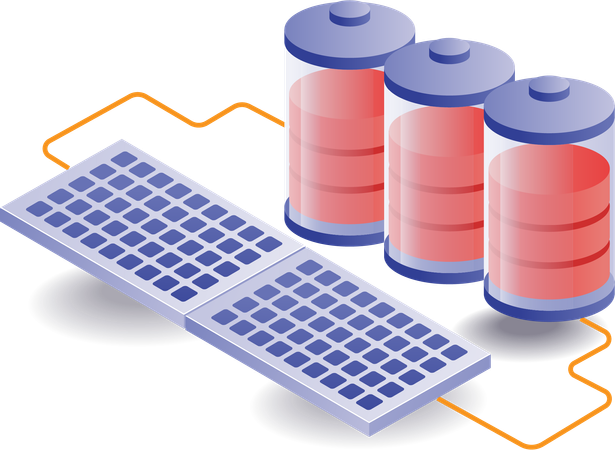 Solar energy is used to charge batteries  Illustration