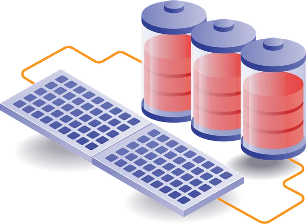 Solar energy is used to charge batteries  Illustration