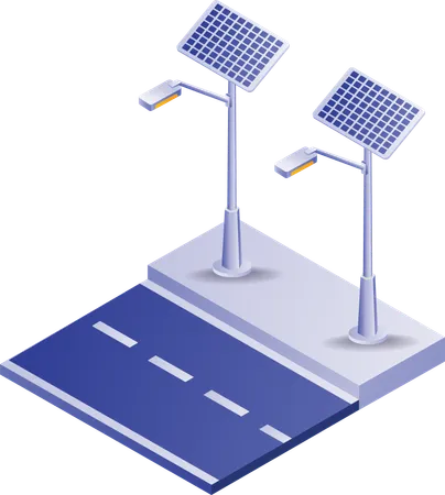 Solar energy is used to charge street lights  Illustration