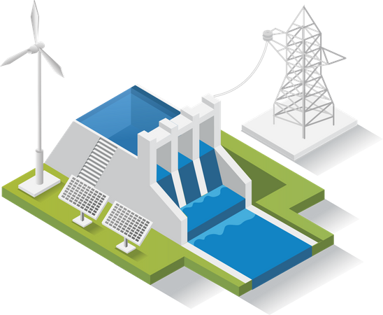 Solar energy panels with dam  Illustration