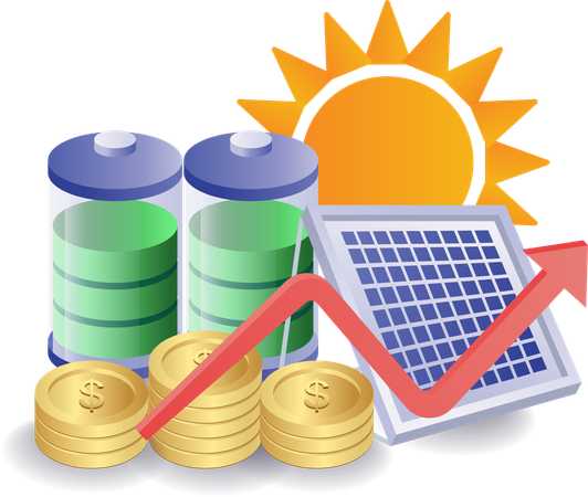 Solar energy usage increases market investment  Illustration
