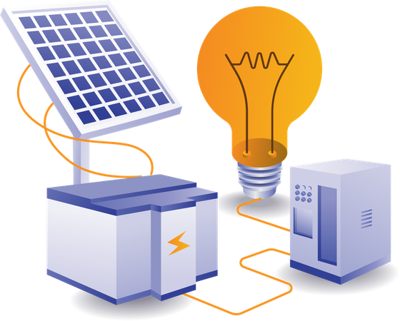 Solar energy used in bulbs and server  Illustration