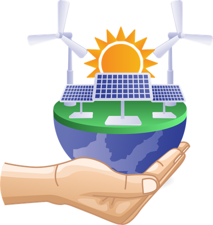 Solar panel energy above hand eco green  イラスト