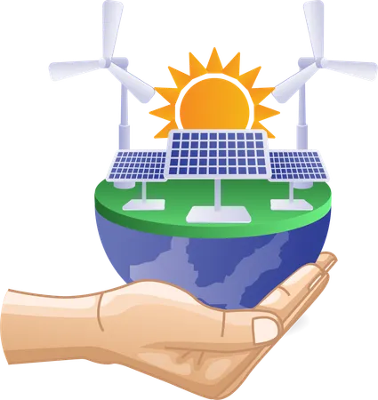Solar panel energy above hand eco green  Illustration