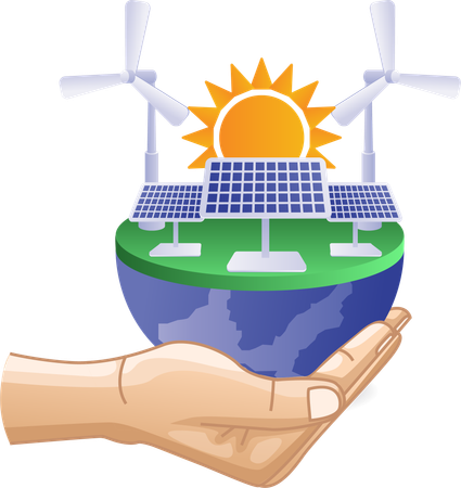 Solar panel energy above hand eco green  Illustration