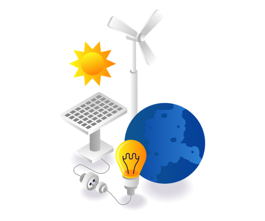 Solar panel energy channel for the world's electricity  Illustration