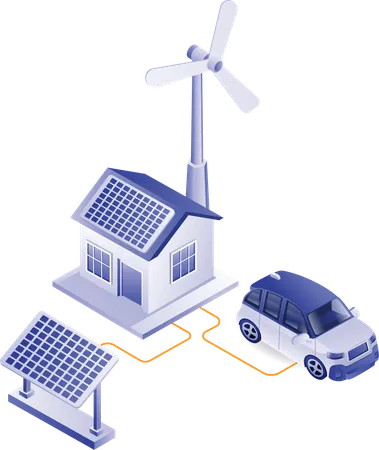 Solar panel energy for home electricity technology  Illustration