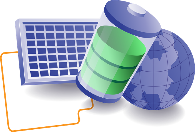 Solar panel energy is used to charge battery  Illustration