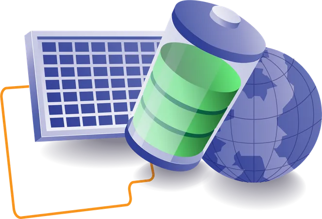 Solar panel energy is used to charge battery  Illustration