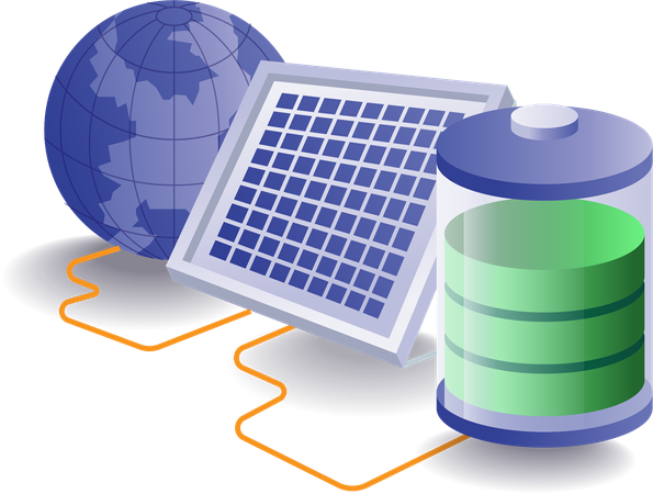 Solar panel energy is used to charge battery  Illustration