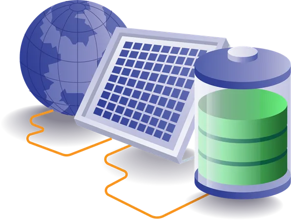 Solar panel energy is used to charge battery  Illustration