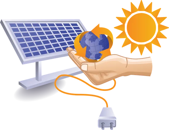 Solar panel energy makes earth life safe Eco green  イラスト
