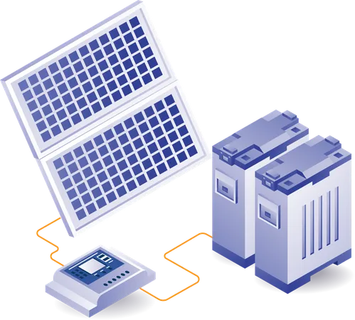 Solar panel energy network with batteries  Illustration