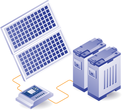 Solar panel energy network with batteries  Illustration