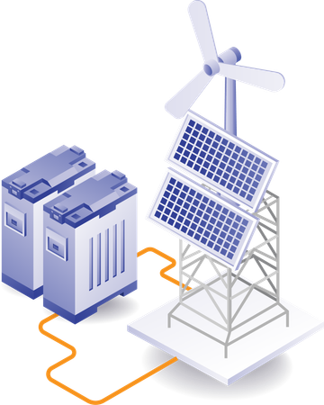 Solar panel energy storage battery management  イラスト