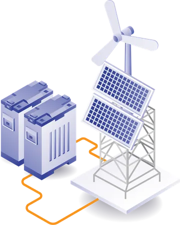 Solar panel energy storage battery management  イラスト