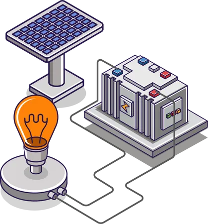 Solar panel energy storage channel to the lamp Illustration