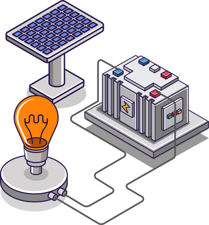 Solar panel energy storage channel to the lamp  Illustration