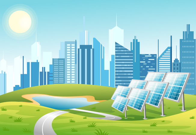 Solar Panel In Garden  Illustration