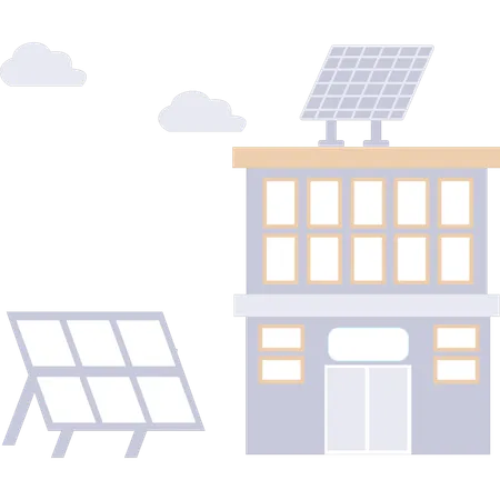 The Solar Panel Is Near The Building Illustration