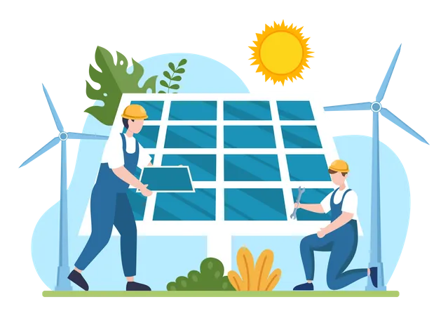 Solar Panel Maintenance Illustration