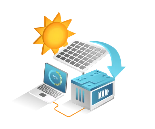 Solar panel maintenance with computer Illustration